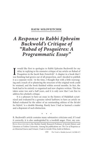 Rabad of Posquières: A Programmatic Essay - YUTorah.org