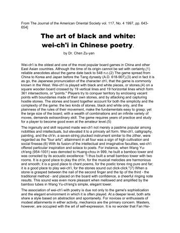 The art of black and white: wei-ch'i in Chinese poetry. - American Go ...