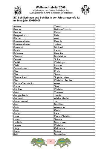 Weihnachtsbrief 2008 - Laubach-Kolleg