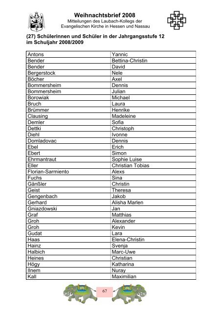Weihnachtsbrief 2008 - Laubach-Kolleg