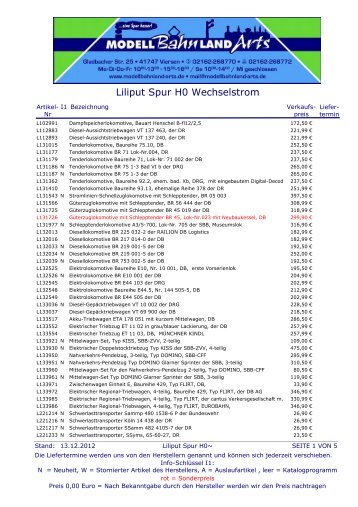 Liliput Spur H0~ Preisliste