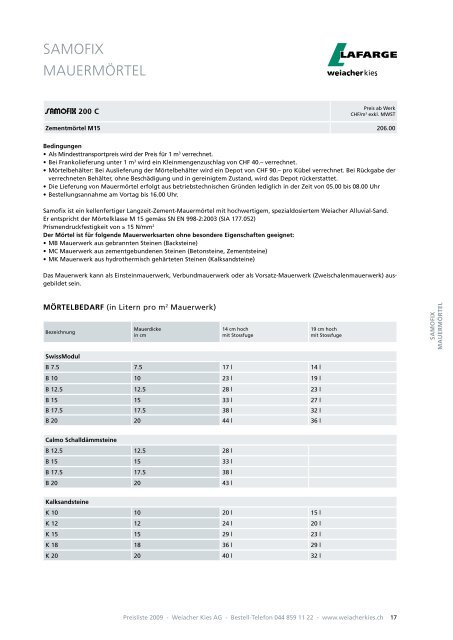 PREISLISTE - Weiacher Kies AG