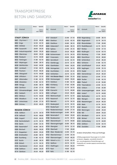 PREISLISTE - Weiacher Kies AG