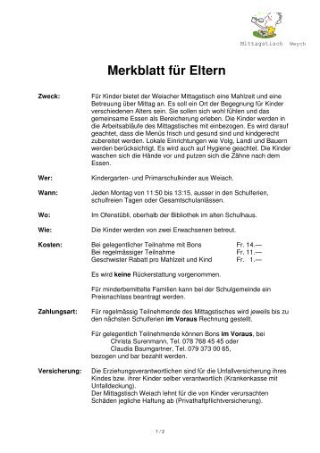 Merkblatt für Eltern - forum weiach