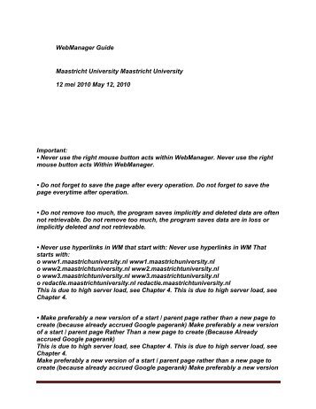 WebManager gebruikersgids - Maastricht University