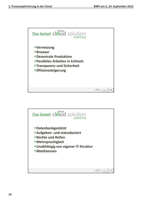 Handout BWHum2 - Prozessoptimierung in der Cloud - BWH GmbH