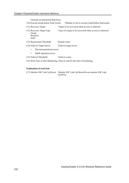 ExpressCluster X 2.0 for Windows Reference Guide - Nec