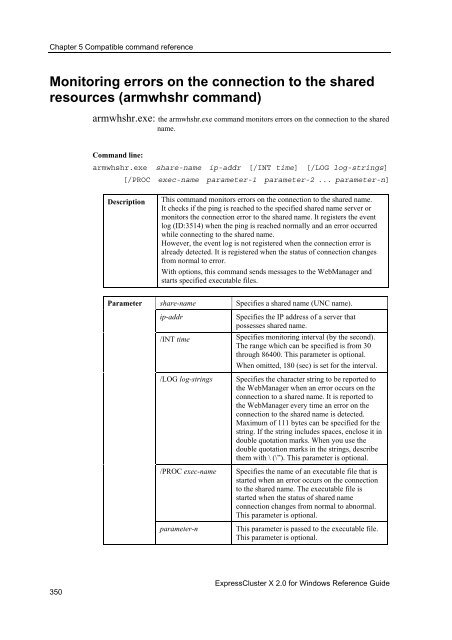 ExpressCluster X 2.0 for Windows Reference Guide - Nec