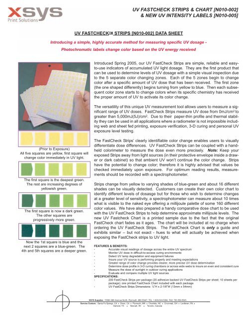 Uv Intensity Test Labels UV FASTCHECK STRIPS & CHA