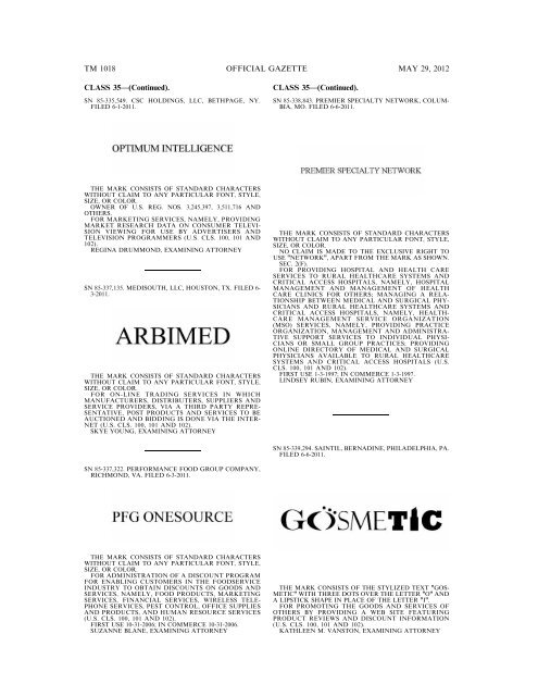 marks published for opposition - U.S. Patent and Trademark Office