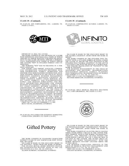 marks published for opposition - U.S. Patent and Trademark Office