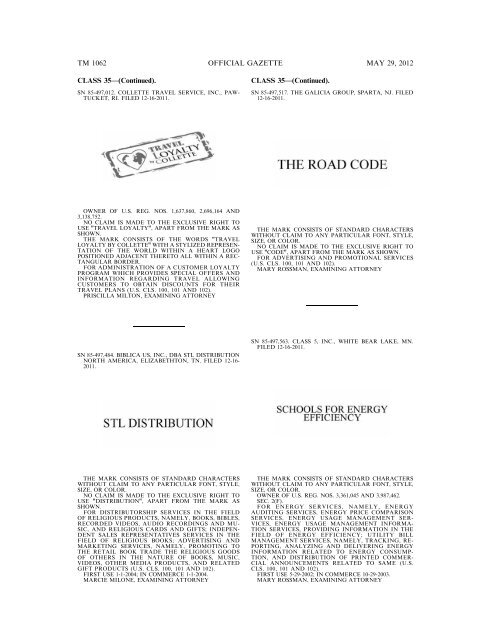 marks published for opposition - U.S. Patent and Trademark Office