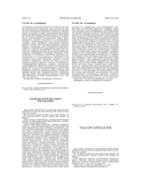 marks published for opposition - U.S. Patent and Trademark Office