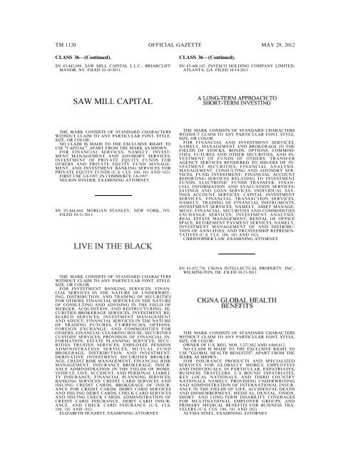 marks published for opposition - U.S. Patent and Trademark Office