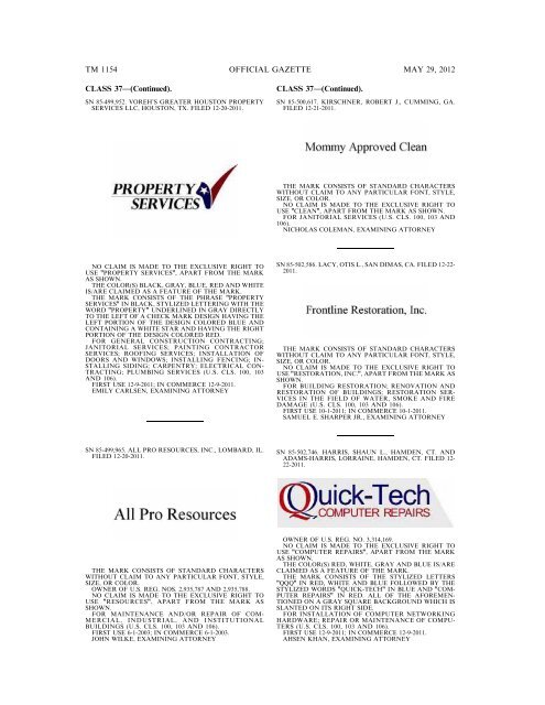 marks published for opposition - U.S. Patent and Trademark Office