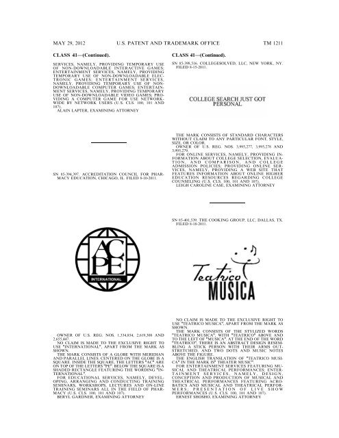 marks published for opposition - U.S. Patent and Trademark Office