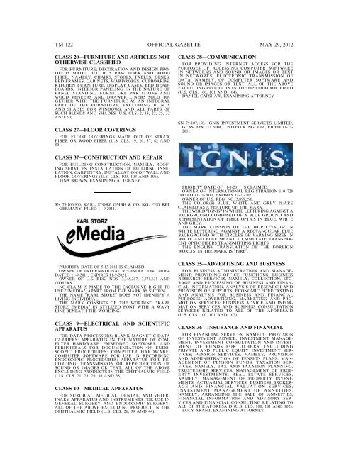 marks published for opposition - U.S. Patent and Trademark Office