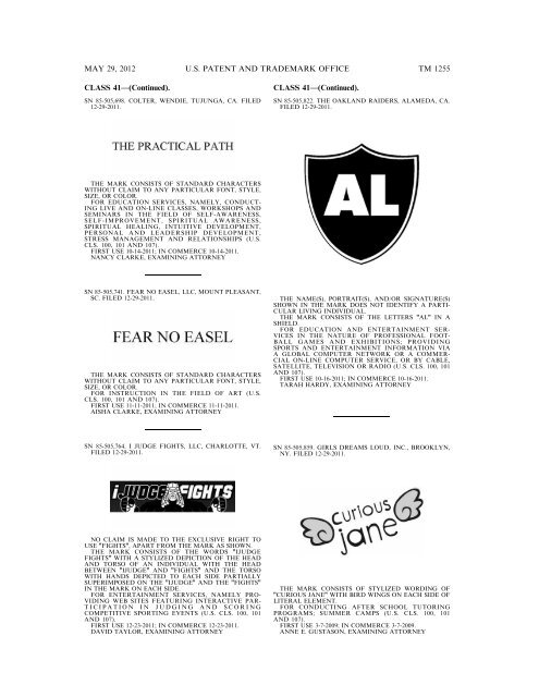 marks published for opposition - U.S. Patent and Trademark Office