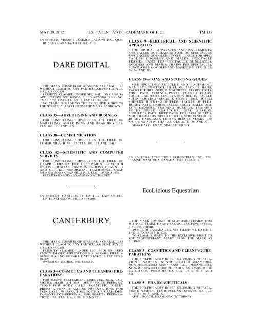 marks published for opposition - U.S. Patent and Trademark Office