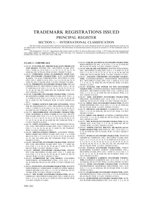 marks published for opposition - U.S. Patent and Trademark Office