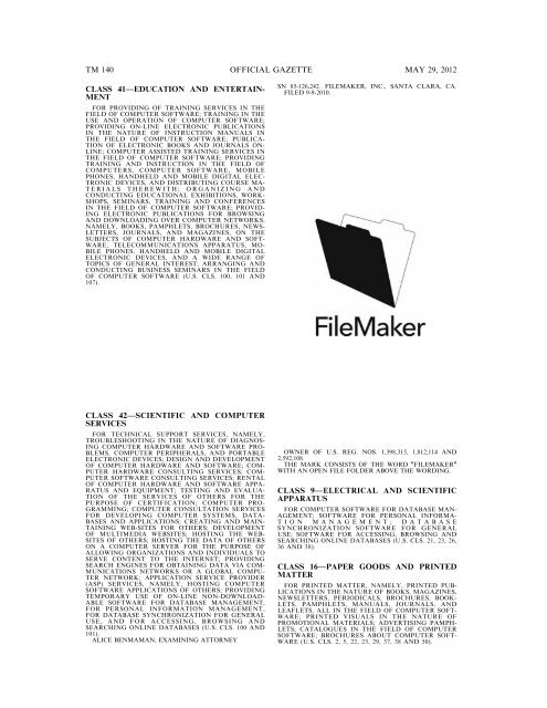 marks published for opposition - U.S. Patent and Trademark Office