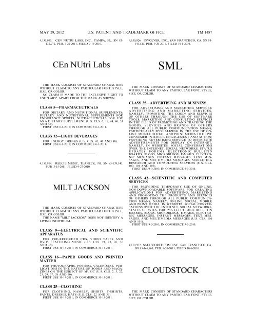 marks published for opposition - U.S. Patent and Trademark Office