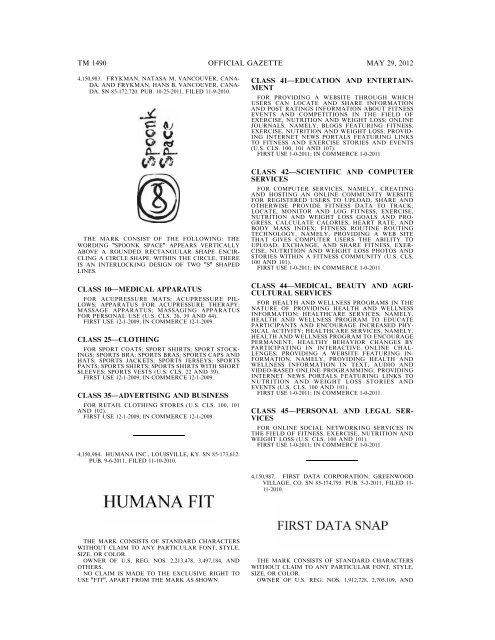 marks published for opposition - U.S. Patent and Trademark Office