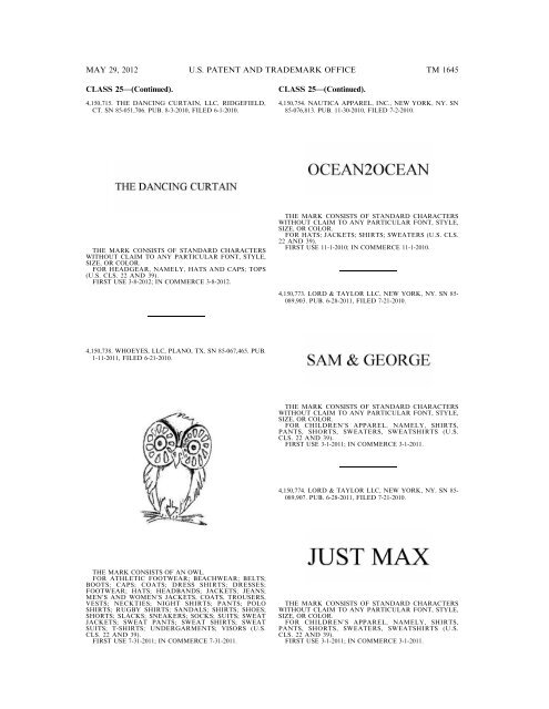 marks published for opposition - U.S. Patent and Trademark Office