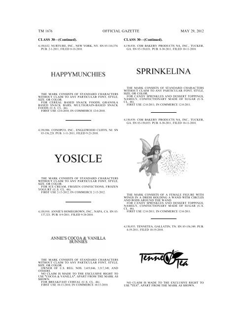 marks published for opposition - U.S. Patent and Trademark Office