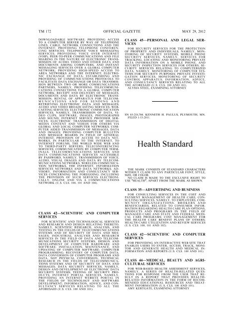 marks published for opposition - U.S. Patent and Trademark Office