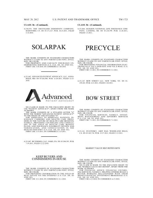 marks published for opposition - U.S. Patent and Trademark Office