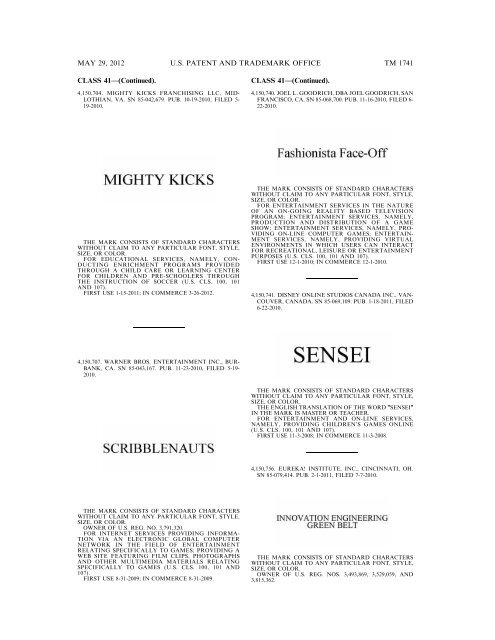 marks published for opposition - U.S. Patent and Trademark Office