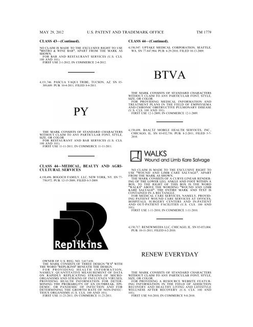 marks published for opposition - U.S. Patent and Trademark Office