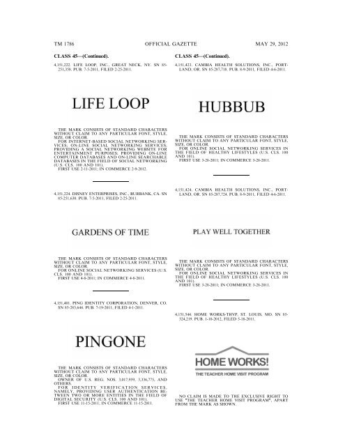 marks published for opposition - U.S. Patent and Trademark Office