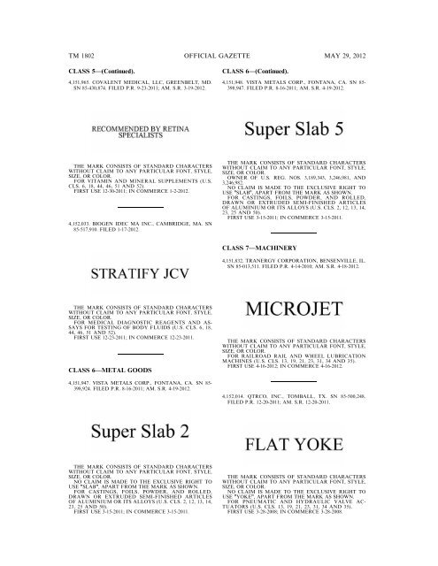 marks published for opposition - U.S. Patent and Trademark Office