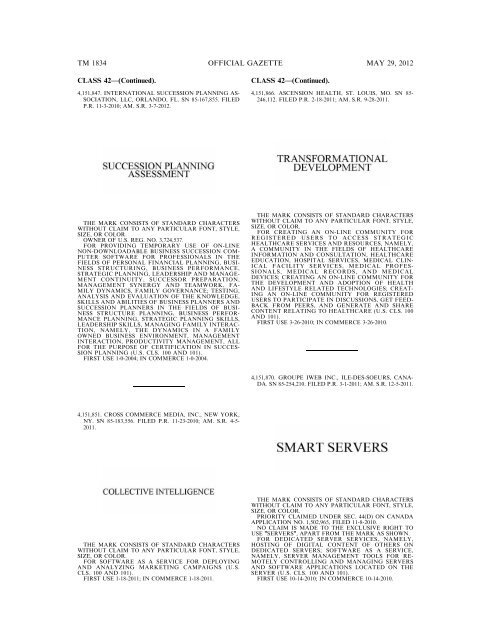 marks published for opposition - U.S. Patent and Trademark Office