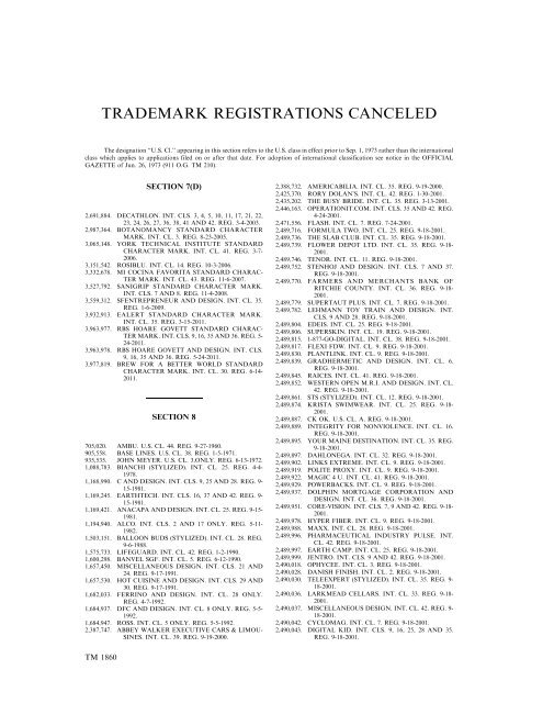 marks published for opposition - U.S. Patent and Trademark Office