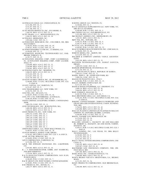 marks published for opposition - U.S. Patent and Trademark Office