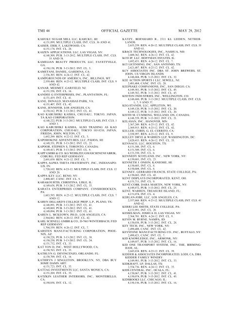 marks published for opposition - U.S. Patent and Trademark Office