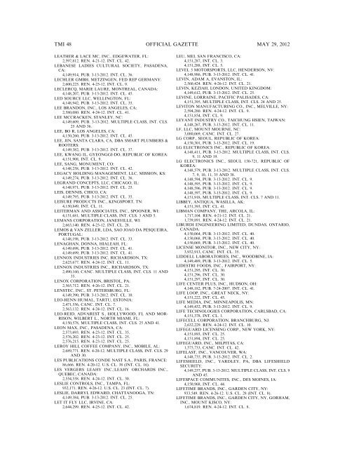 marks published for opposition - U.S. Patent and Trademark Office