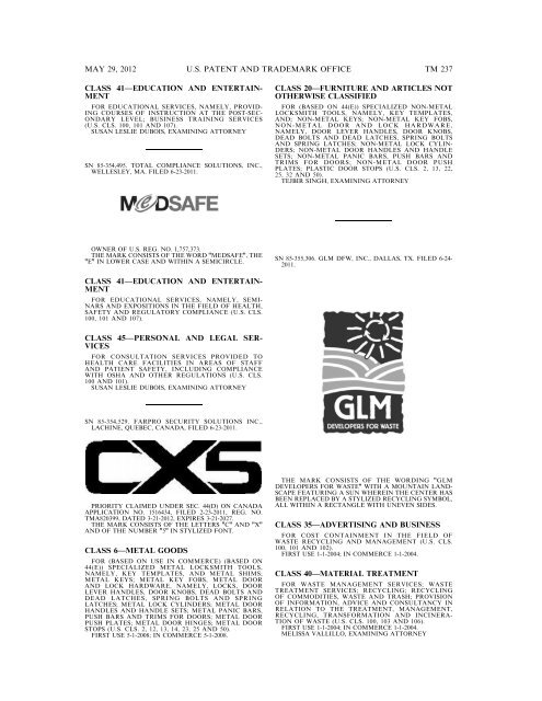 marks published for opposition - U.S. Patent and Trademark Office