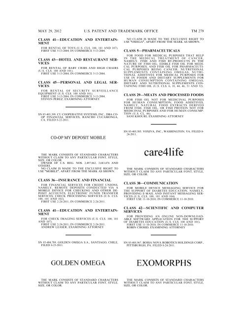 marks published for opposition - U.S. Patent and Trademark Office