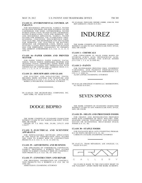 marks published for opposition - U.S. Patent and Trademark Office