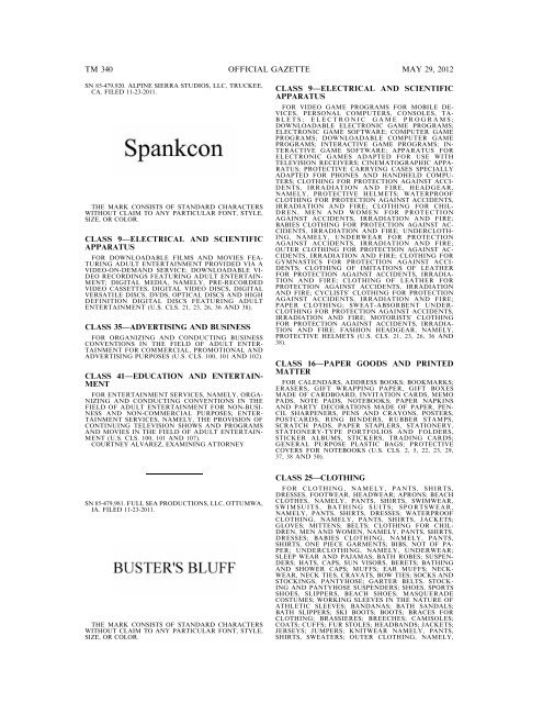 marks published for opposition - U.S. Patent and Trademark Office