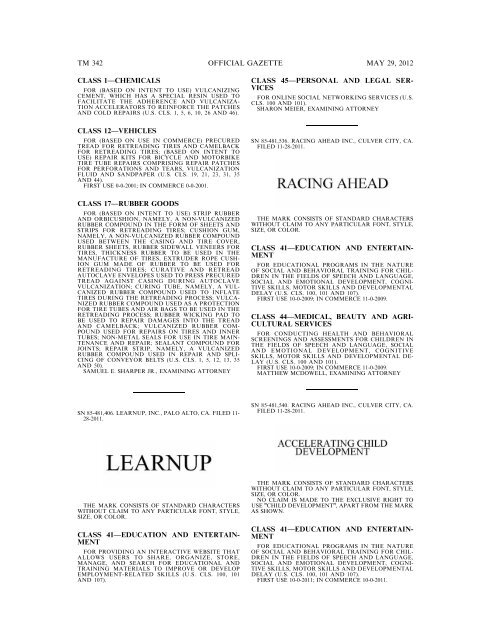 marks published for opposition - U.S. Patent and Trademark Office