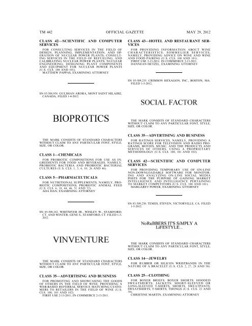 marks published for opposition - U.S. Patent and Trademark Office