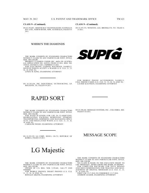 marks published for opposition - U.S. Patent and Trademark Office