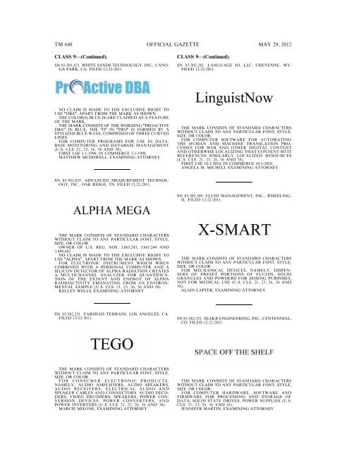 marks published for opposition - U.S. Patent and Trademark Office