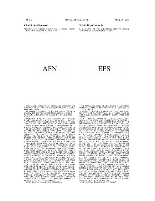 marks published for opposition - U.S. Patent and Trademark Office