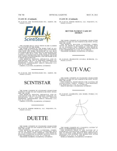 marks published for opposition - U.S. Patent and Trademark Office